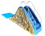 3D rendering of rock slide for splash pads showing stairs leading up