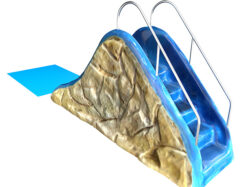 3D rendering of rock slide for splash pads showing stairs leading up