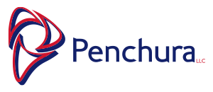 Logo for Penchura with red abstract star shape with word Penchura in blue letters