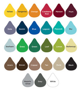 Thumbnail of water droplet shapes to represent the paint color options for Aquatix aqua play products