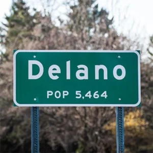 Sign for Delano, Minnesota, headquarters of Aquatix and Landscape Structures