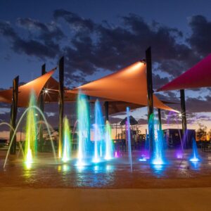 LED Jumping Jets in rainbow colors at Ward County Event Center splash park