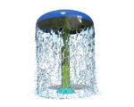 Overhead water dome feature emitting sheeting water for splash pads