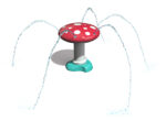 Spinning elevated spraying disc decorated like mushroom for splash pads