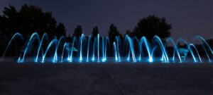 Image of LED water spray jets at night