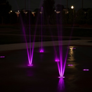 Purple LED lights and ground sprays at Southgate Market Center Park