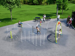 Rendering of children playing in AquaSmart Package A splash pad.