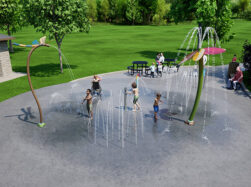 Rendering of children playing on AquaSmart Package B splash pad