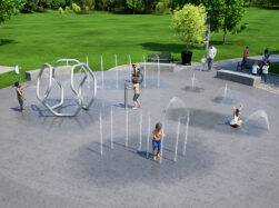 Render of AquaSmart Package G splash pad with children playing