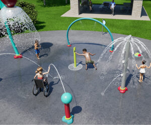 Children playing on AquaSmart Package I preconfigured splash pad