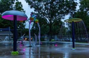 Lion's Park splash pad with colorful Accent Lights