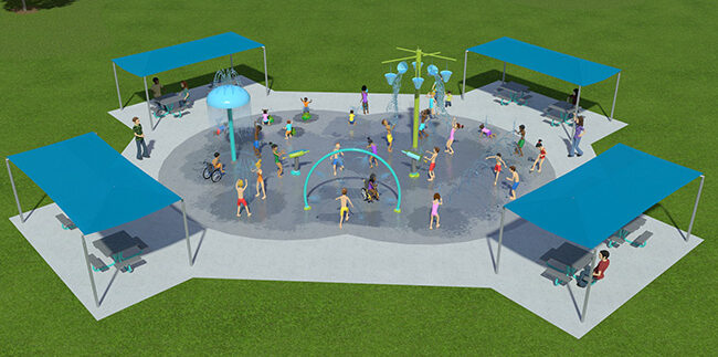 Friendly Park splash pad 3D rendering