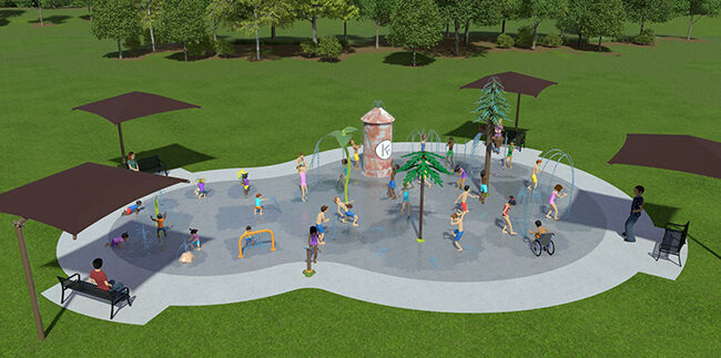 An overhead rendering of Knox Farm Park splash pad