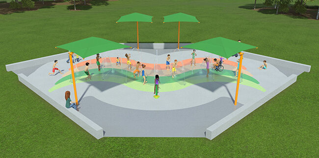 3D render of Alamosa Community Splash pad in New Mexico