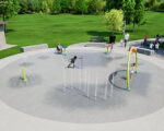Wide shot of Package A of AquaSmart splash pad series from Aquatix