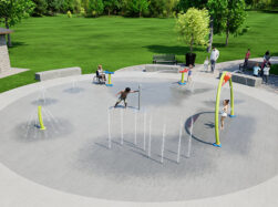 Wide shot of Package A of AquaSmart splash pad series from Aquatix