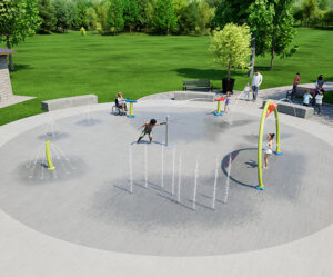 Wide shot of Package A of AquaSmart splash pad series from Aquatix