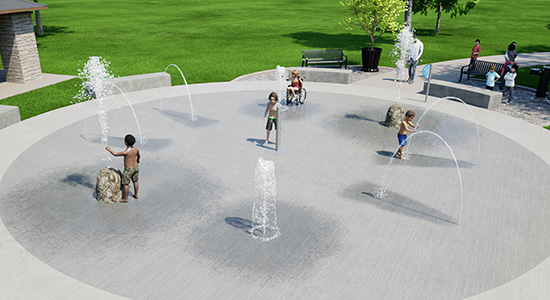 3D rendering of AquaSmart package D splash pad
