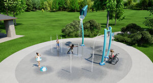 Overhead wide shot of AquaSmart splash pad package E