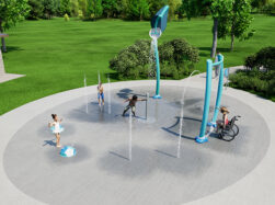 Wide shot of AquaSmart Package E showing children playing