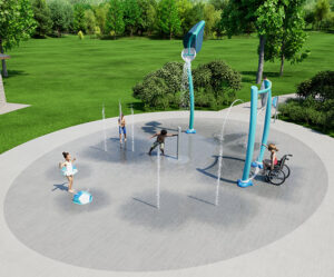 Wide shot of AquaSmart Package E showing children playing
