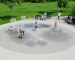 Wide shot render of AquaSmart Package F showing kids playing