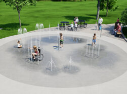 Wide shot render of AquaSmart Package F showing kids playing