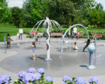 Rendering of children playing on Aquasmart splash pad K