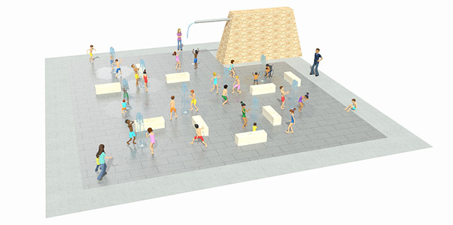 Render of splash pad at District 1876 in Texas